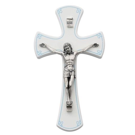 MCVAN McVan 79-66 6.75 x 3.75 x 0.9 in. 6in Boys Wall Crucifix with Chain - White; Silver & Blue 79-66
